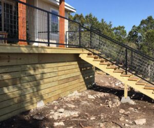 wood deck and steel railings